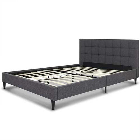 Image of Full size Grey Mid-Century Modern Upholstered Platform Bed Frame with Headboard