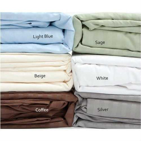 Image of Full size Dobby Stripe Sateen Sheet Set in Beige Microfiber