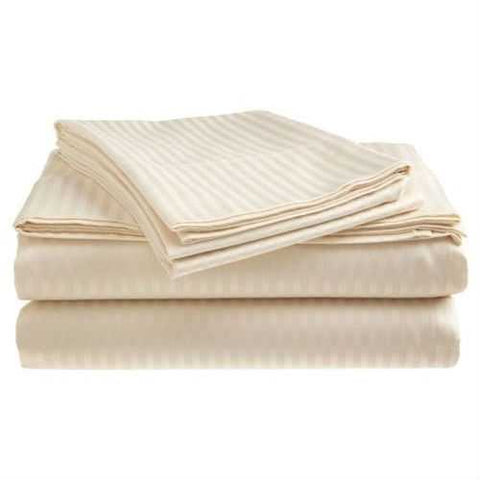 Image of Full size Dobby Stripe Sateen Sheet Set in Beige Microfiber