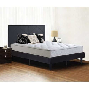 Full size Black Faux Leather Platform Bed Frame with Upholstered Headboard