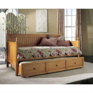 Twin size Contemporary Daybed with Roll-Out Trundle Bed in Maple Wood Finish