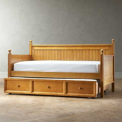 Image of Twin size Contemporary Daybed with Roll-Out Trundle Bed in Maple Wood Finish