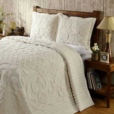 Image of Full size 100-Percent Cotton Chenille Bedspread in Ivory