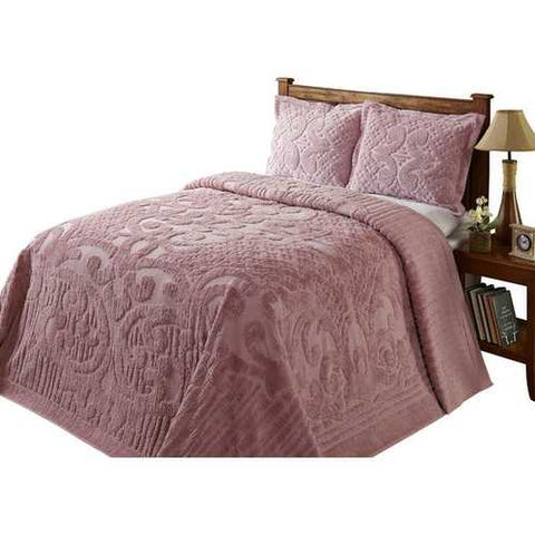 Image of Full size 100-Percent Cotton Chenille Bedspread in Pink - Machine Washable