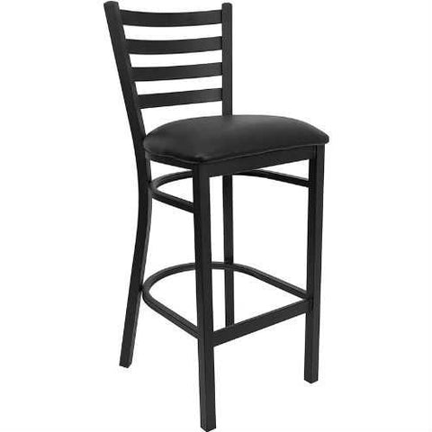 Image of Black Metal Ladder-Back Restaurant Style Bar Stool