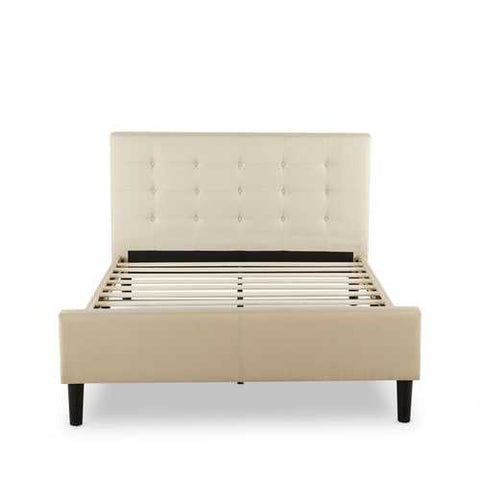 Image of Full size Taupe Upholstered Bed with Button Tufted Headboard & Footboard