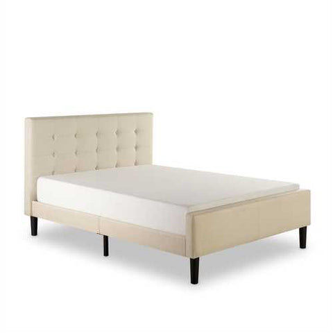 Image of Full size Taupe Upholstered Bed with Button Tufted Headboard & Footboard