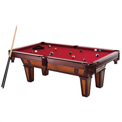 Image of 7 Ft Pool Table with Red Burgundy Wool Top and Fringe Drop Pockets