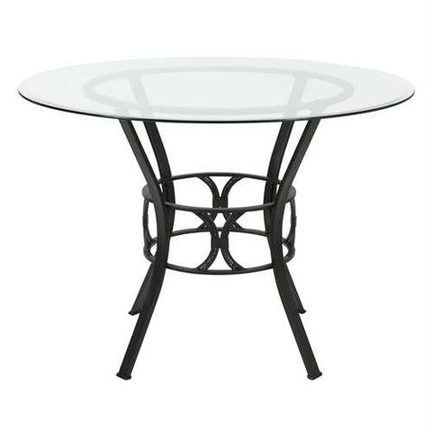 Image of Round 42-inch Glass Dining Table with Metal Frame in Black Finish