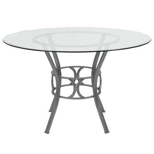 Contemporary 48-inch Round Clear Glass Dining Table with Silver Metal Frame