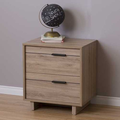 Image of Modern 2-Drawer End Table Nightstand in Light Oak Wood Finish