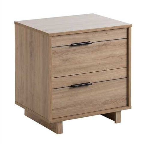 Image of Modern 2-Drawer End Table Nightstand in Light Oak Wood Finish