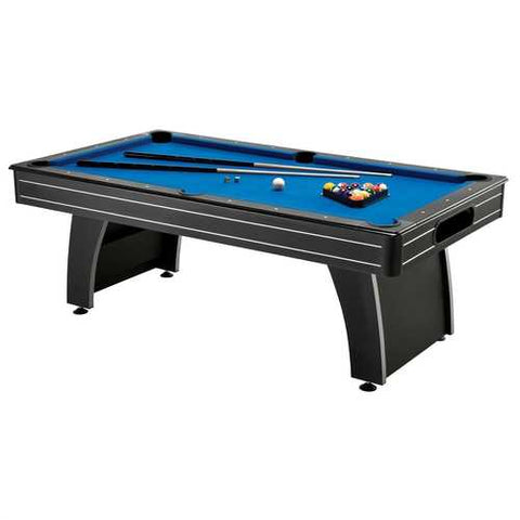 Image of 7 Ft Blue Top Pool Table with 2 Cues and Billiard Balls