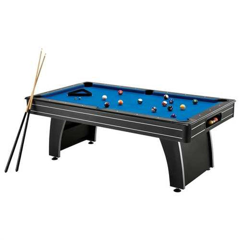 Image of 7 Ft Blue Top Pool Table with 2 Cues and Billiard Balls