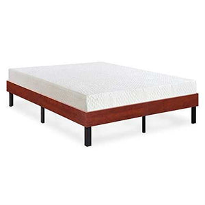 Full size Sturdy Metal Platform Bed Frame with Cherry Finish Wood Sides