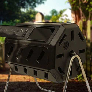 Rotating 37-Gallon 2-Chamber Tumbling Compost Bin Tumbler with Stand