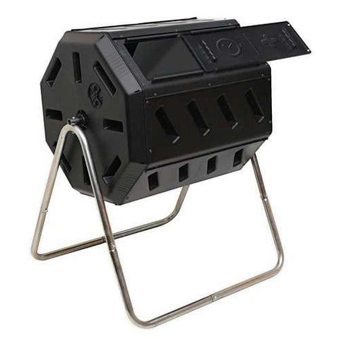 Image of Rotating 37-Gallon 2-Chamber Tumbling Compost Bin Tumbler with Stand