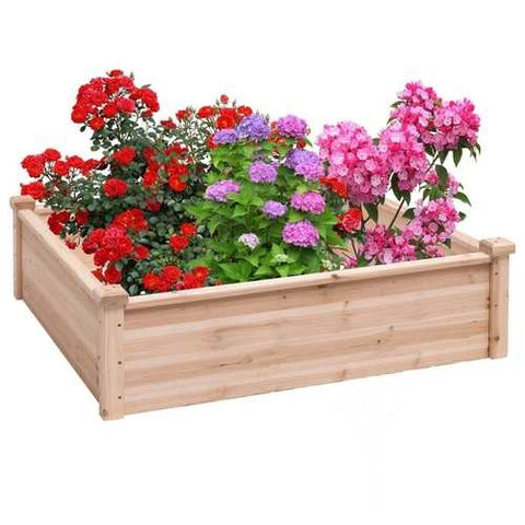 Image of Solid Fir Wood 3.3 ft x 3.3 ft Raised Garden Bed Planter Box