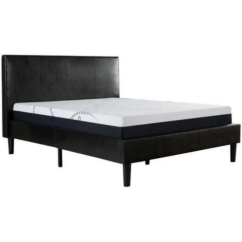 Image of Full size Dark Brown Faux Leather Upholstered Platform Bed with Headboard