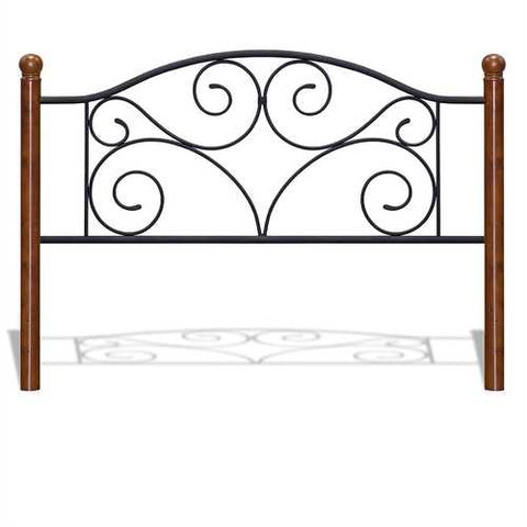 Image of Full size Complete Metal Bed Frame with Wood Post Headboard and Footboard in Matte Black Finish