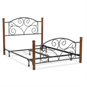 Full size Complete Metal Bed Frame with Wood Post Headboard and Footboard in Matte Black Finish