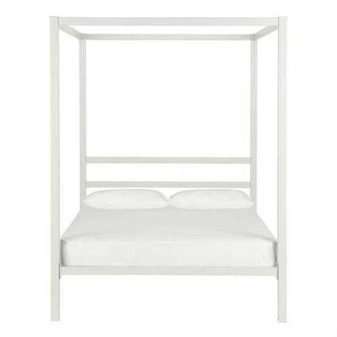 Image of Full size Modern White Metal Canopy Bed Frame