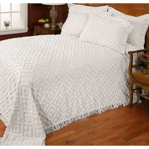 Image of Full size Beige Chenille Cotton Bedspread with Fringe Edges