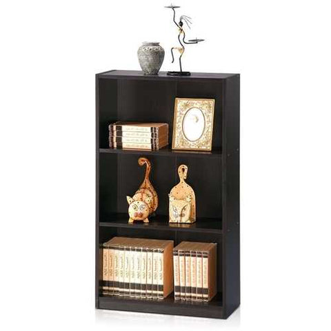 Image of Modern 3-Shelf Bookcase in Espresso Wood Finish