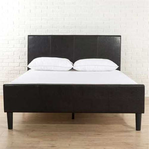 Full size Espresso Brown Faux Leather Platform Bed with Upholstered Headboard and Footboard