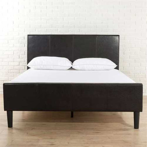 Image of Full size Espresso Brown Faux Leather Platform Bed with Upholstered Headboard and Footboard