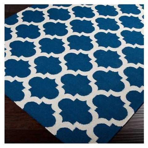 Image of 3'6" x 5'6" Blue White Trellis Area Rug in Premium Flat Woven Wool Handmade