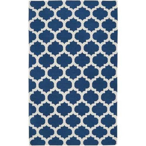 3'6" x 5'6" Blue White Trellis Area Rug in Premium Flat Woven Wool Handmade