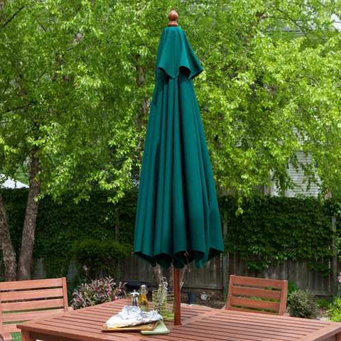 Image of Commercial-Grade 9-Ft Patio Umbrella with Forest Green Sunbrella Canopy