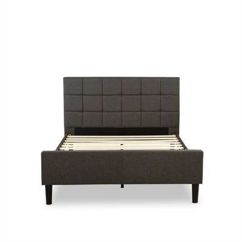 Image of Full size Dark Grey Upholstered Platform Bed with Headboard and Footboard