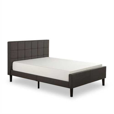 Image of Full size Dark Grey Upholstered Platform Bed with Headboard and Footboard