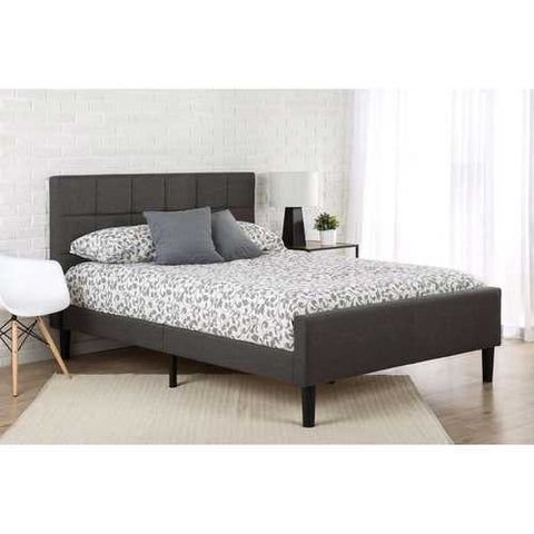 Image of Full size Dark Grey Upholstered Platform Bed with Headboard and Footboard