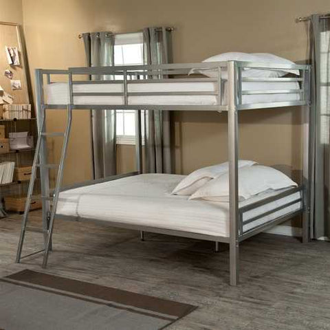 Image of Full over Full size Bunk Bed with Ladder in Silver Metal Finish