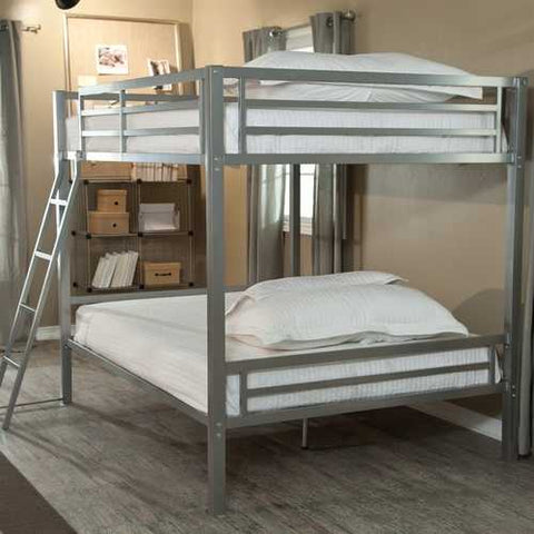 Image of Full over Full size Bunk Bed with Ladder in Silver Metal Finish