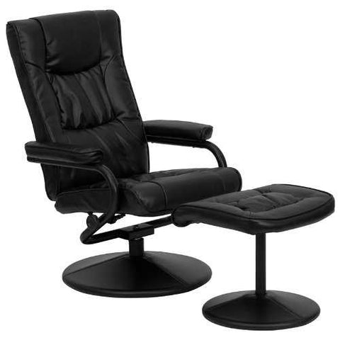 Image of Black Faux Leather Recliner Chair with Swivel Seat and Ottoman