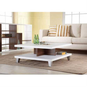 Modern Square Coffee Table in White Wood Finish with Bottom Shelf