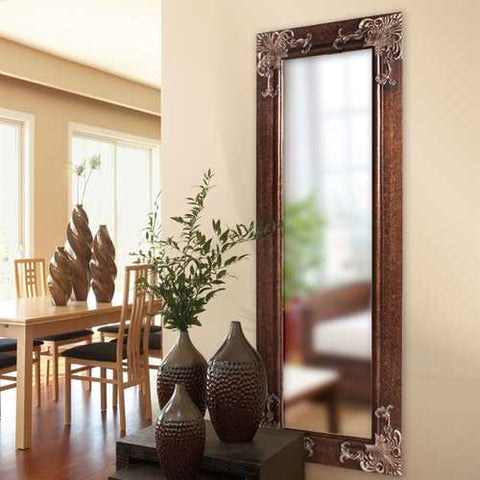 Image of Full Length 63-in Wall Mirror with Quality Wood Frame and Antique Silver Gold Accents