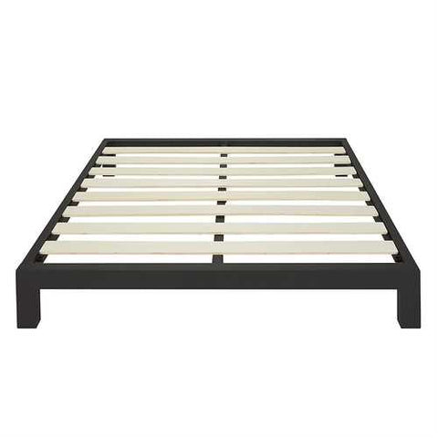 Image of Full Black Metal Platform Bed Frame with Wide Wood Slats