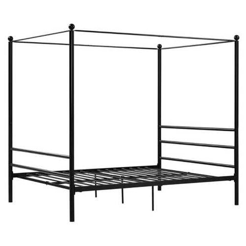 Image of Full size Sturdy Canopy Bed Frame in Black Metal Finish