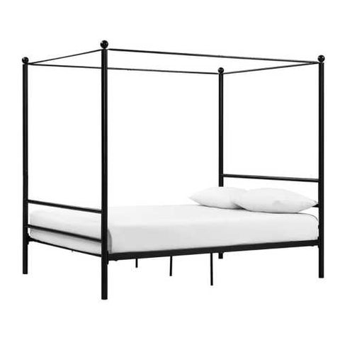 Image of Full size Sturdy Canopy Bed Frame in Black Metal Finish