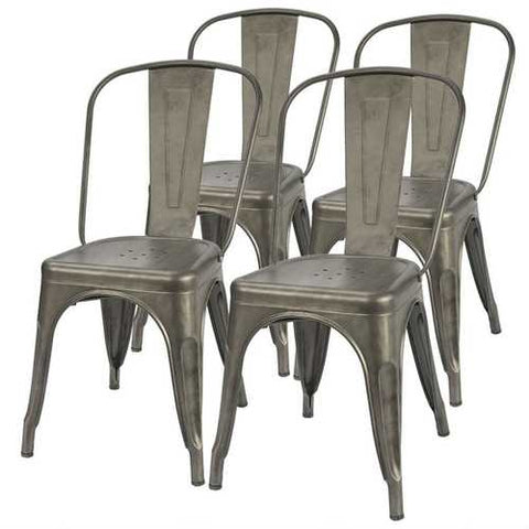 Image of Set of 4 - Stackable Modern Cafe Bistro Dining Side Chair in Gun Metal Finish