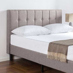 Full Medium Grey Upholstered Platform Bed Frame with Button Tufted Headboard