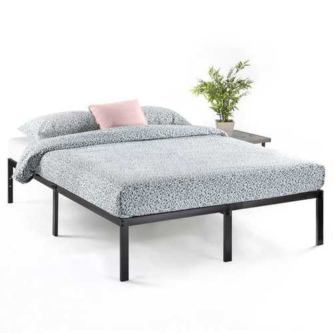 Image of Full size Black Metal Platform Bed Frame with Headboard Attachment Slots