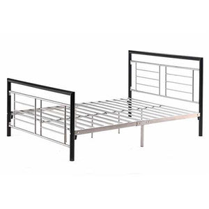 Full size Metal Platform Bed Frame with Headboard and Footboard in Black Silver