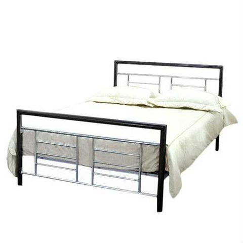 Image of Full size Metal Platform Bed Frame with Headboard and Footboard in Black Silver