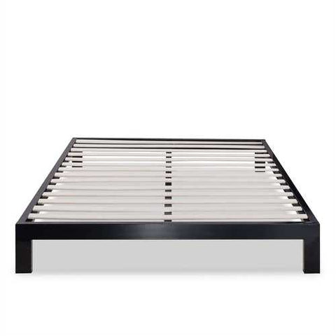 Image of Full size Contemporary Black Metal Platform Bed with Wooden Mattress Support Slats